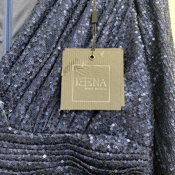 Mac Duggal 26490 Size 14 Midnight Blue Sequined Long Sleeve V-Neck Gown NWT - Picture 11 of 16